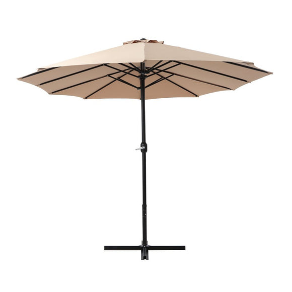 Instahut 4.57m Outdoor Umbrella Beach Pole Garden Tilt Beige - RnR Galore