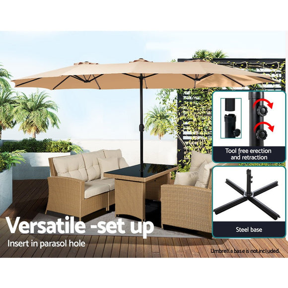 Instahut 4.57m Outdoor Umbrella Beach Pole Garden Tilt Beige - RnR Galore