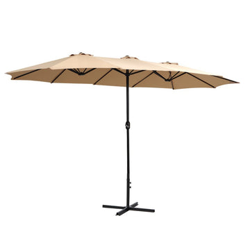 Instahut 4.57m Outdoor Umbrella Beach Pole Garden Tilt Beige - RnR Galore