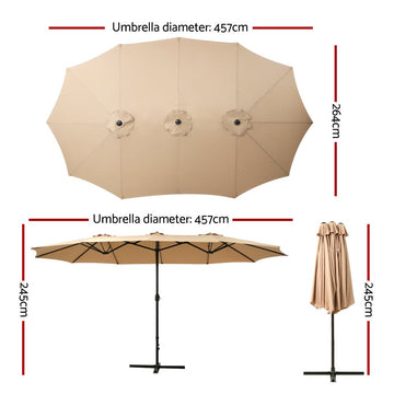 Instahut 4.57m Outdoor Umbrella Beach Pole Garden Tilt Beige - RnR Galore