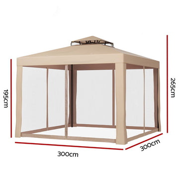 Instahut Gazebo Marquee 3m Outdoor Event Tent Camping Party Mesh Wall Canopy Brown - RnR Galore