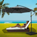 Instahut Outdoor Umbrella 3M Cantilever Beach LED Base Garden Sun Patio Charcoal - RnR Galore