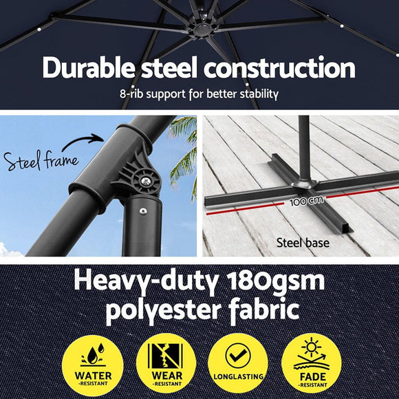 Instahut Outdoor Umbrella 3M Cantilever Beach LED Umbrellas Garden Shade Patio - RnR Galore