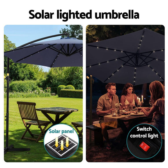 Instahut Outdoor Umbrella 3M Cantilever Beach LED Umbrellas Garden Shade Patio - RnR Galore