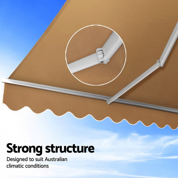 Instahut Retractable Folding Arm Awning Manual Sunshade 2.5Mx2M Beige - RnR Galore