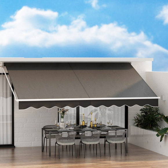 Instahut Retractable Folding Arm Awning Manual Sunshade 4.5Mx2.5M Grey - RnR Galore