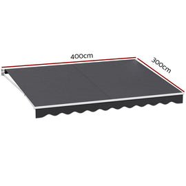 Instahut Retractable Folding Arm Awning Manual Sunshade 4Mx3M Grey - RnR Galore