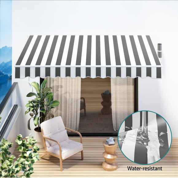 Instahut Retractable Folding Arm Awning Motorised Sunshade 3Mx2.5M Grey White - RnR Galore