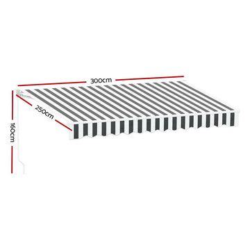 Instahut Retractable Folding Arm Awning Motorised Sunshade 3Mx2.5M Grey White - RnR Galore