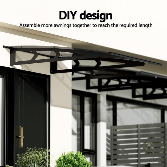 Instahut Window Door Awning Canopy 1mx2m Grey Solid Sheet Metal Frame - RnR Galore