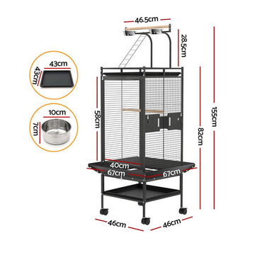 i.Pet Bird Cage Large Cages 155cm Parrot Aviary Stand - Alone Budgie Wheels Castor - RnR Galore