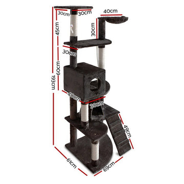 i.Pet Cat Tree 193cm Tower Scratching Post Scratcher Condo House Trees Grey - RnR Galore