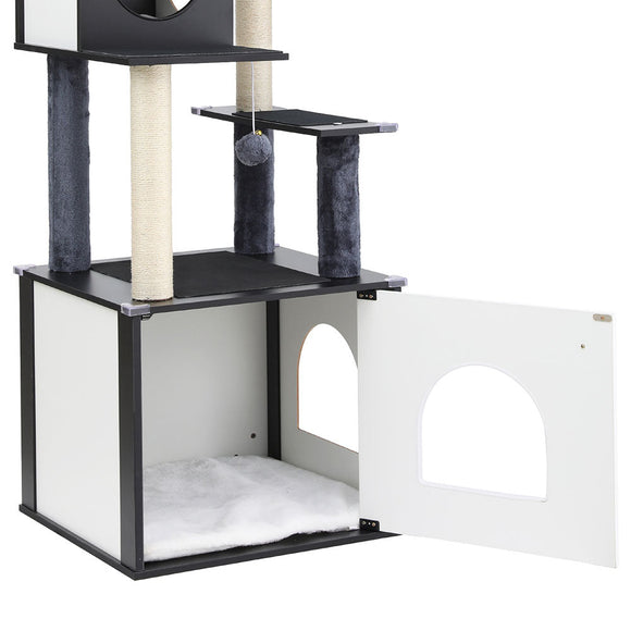 i.Pet Cat Tree Tower Scratching Post Scratcher 144cm Wood Bed Condo House Cabinet - RnR Galore