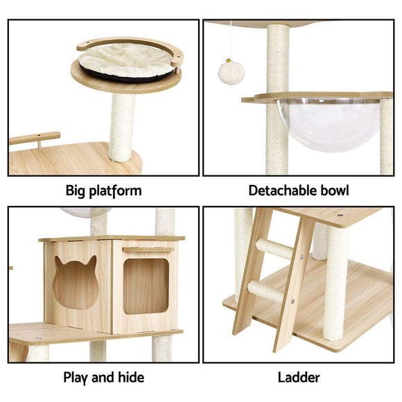 i.Pet Cat Tree Tower Scratching Post Scratcher 174cm Wood Bed Condo House Ladder - RnR Galore