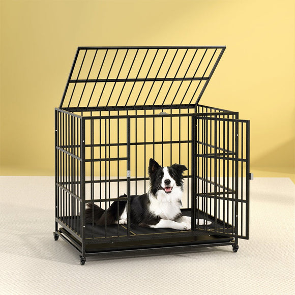 i.Pet Dog Cage Crate Large Puppy Cat Anti - Bite Pet Kennel Wheels w/Tray Metal - RnR Galore