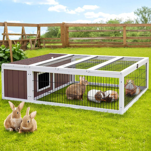 i.Pet Rabbit Hutch 124cm x 90cm x 35cm Chicken Coop Large Outdoor Wooden Run Cage House - RnR Galore