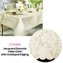 Jacquard Damask Design with Scalloped Edging Table Cloth Cream 140 x 180 cm - RnR Galore