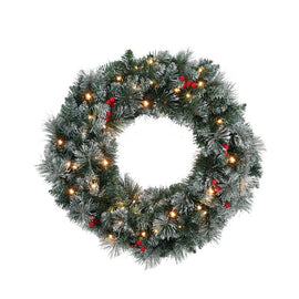 Jingle Jollys 60cm Christmas Wreath LED Lights Snowy Berries Garland Party Decor - RnR Galore