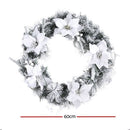 Jingle Jollys 60cm Christmas Wreath LED Lights Snowy Flowers Garland Party Decor - RnR Galore