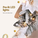 Jingle Jollys 60cm Christmas Wreath LED Lights Snowy Flowers Garland Party Decor - RnR Galore