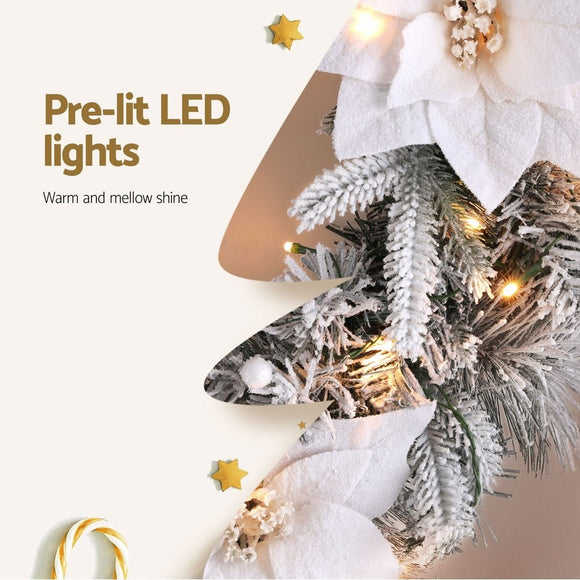 Jingle Jollys 60cm Christmas Wreath LED Lights Snowy Flowers Garland Party Decor - RnR Galore