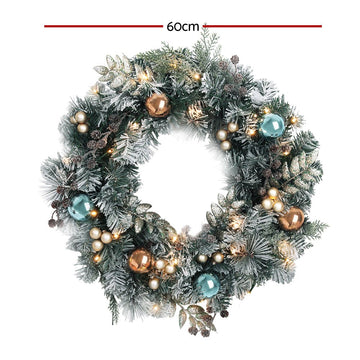 Jingle Jollys 60cm Christmas Wreath with LED Lights Snowy Garland Xmas Decor - RnR Galore