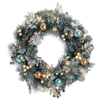 Jingle Jollys 60cm Christmas Wreath with LED Lights Snowy Garland Xmas Decor - RnR Galore