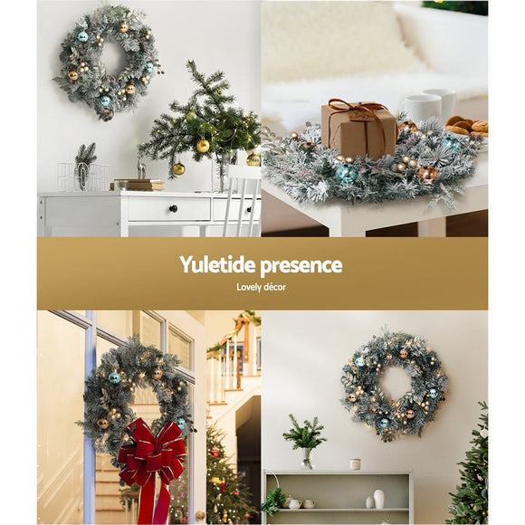 Jingle Jollys 60cm Christmas Wreath with LED Lights Snowy Garland Xmas Decor - RnR Galore