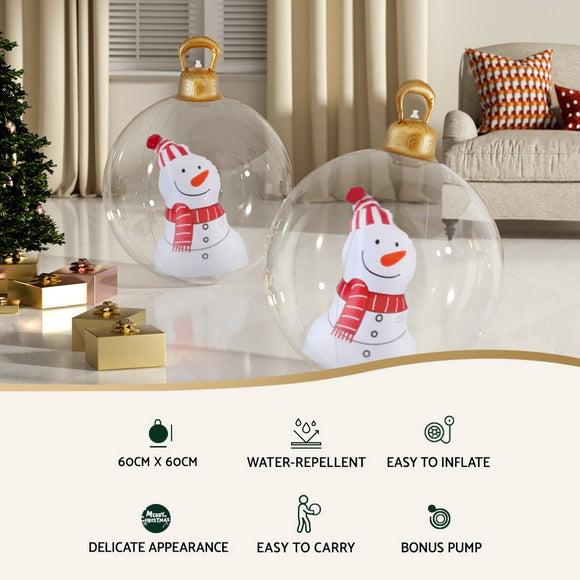 Jingle Jollys Christmas Inflatable Ball 60cm Snowman Decoration Giant Bauble - RnR Galore