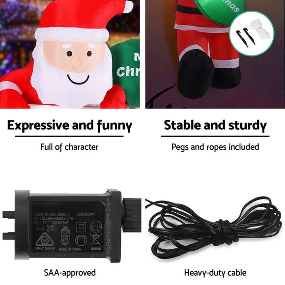 Jingle Jollys Christmas Inflatable Climbing Santa 2.5M Height LED Decorations Illuminated - RnR Galore