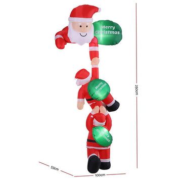 Jingle Jollys Christmas Inflatable Climbing Santa 2.5M Height LED Decorations Illuminated - RnR Galore