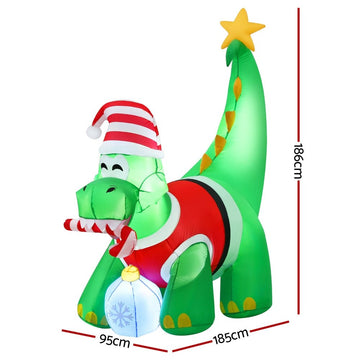 Jingle Jollys Christmas Inflatable Dinosaur 1.86M Height LED Decorations Illuminated - RnR Galore