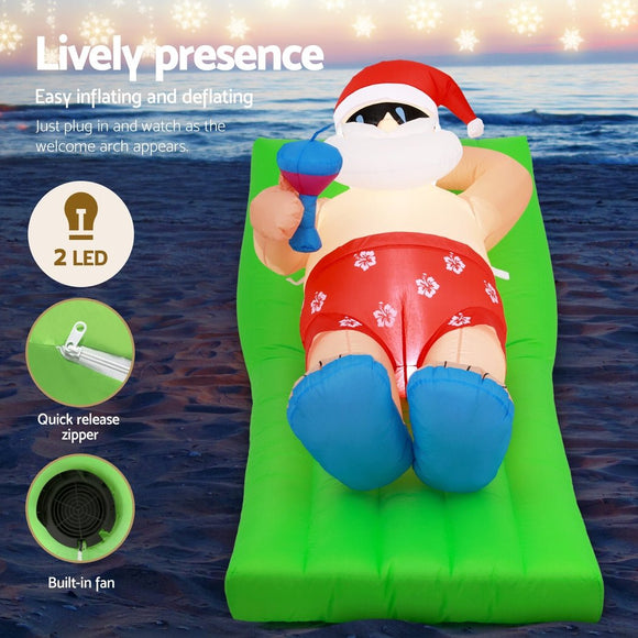Jingle Jollys Christmas Inflatable Santa Bench 1.8M LED Illuminated Decorations - RnR Galore