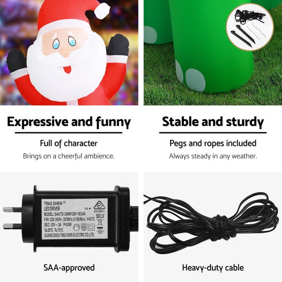 Jingle Jollys Christmas Inflatable Santa Dinosaur 3.8M Illuminated Decorations - RnR Galore