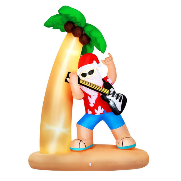 Jingle Jollys Christmas Inflatable Santa Guitar 2.1M Led Illuminated Decorations - RnR Galore
