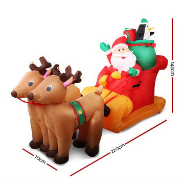 Jingle Jollys Christmas Inflatable Santa Sleigh 2.2M Illuminated Decorations - RnR Galore