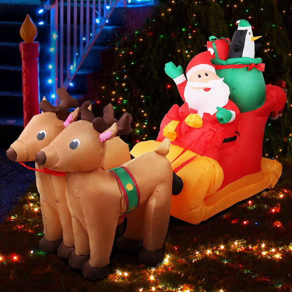 Jingle Jollys Christmas Inflatable Santa Sleigh 2.2M Illuminated Decorations - RnR Galore