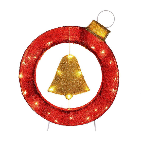 Jingle Jollys Christmas Lights 60cm Motif 30 LED Bell Wreath Xmas Decorations - RnR Galore
