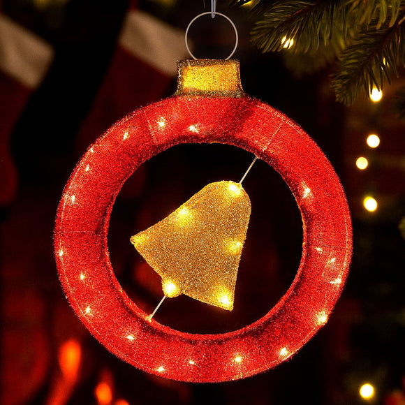 Jingle Jollys Christmas Lights 60cm Motif 30 LED Bell Wreath Xmas Decorations - RnR Galore