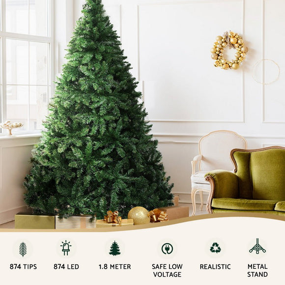 Jingle Jollys Christmas Tree 1.8m LED Xmas Tree Decorations 874 Tips - RnR Galore