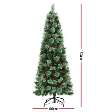 Jingle Jollys Christmas Tree 1.8M LED Xmas Tree Party Decorations Red Barries - RnR Galore