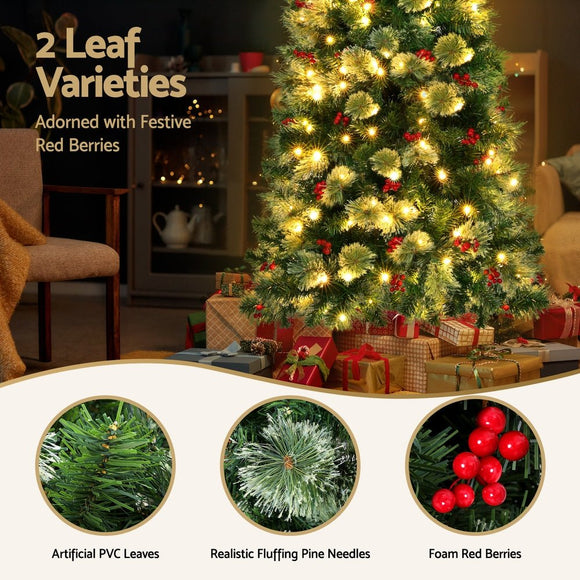 Jingle Jollys Christmas Tree 1.8M LED Xmas Tree Party Decorations Red Barries - RnR Galore