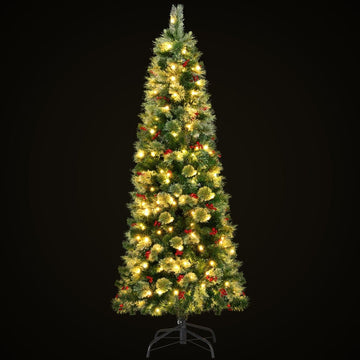 Jingle Jollys Christmas Tree 1.8M LED Xmas Tree Party Decorations Red Barries - RnR Galore