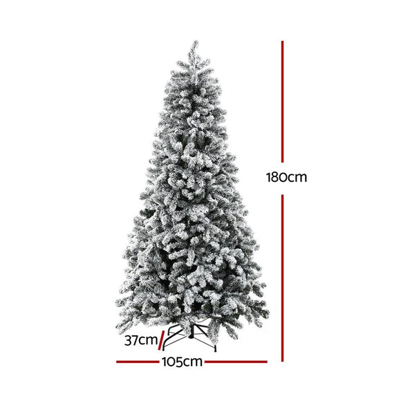 Jingle Jollys Christmas Tree 1.8m Snow Flocked LED Xmas Decoration 8 Light Modes - RnR Galore