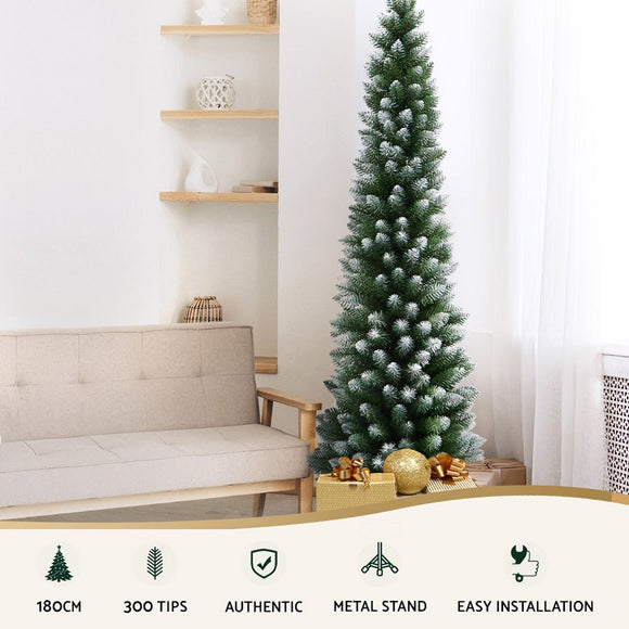 Jingle Jollys Christmas Tree 1.8m Xmas Tree Decorations Snowy 300 Tips - RnR Galore