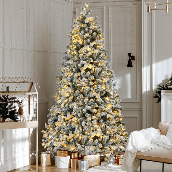 Jingle Jollys Christmas Tree 2.1m Snow Flocked LED Xmas Decoration 8 Light Modes - RnR Galore