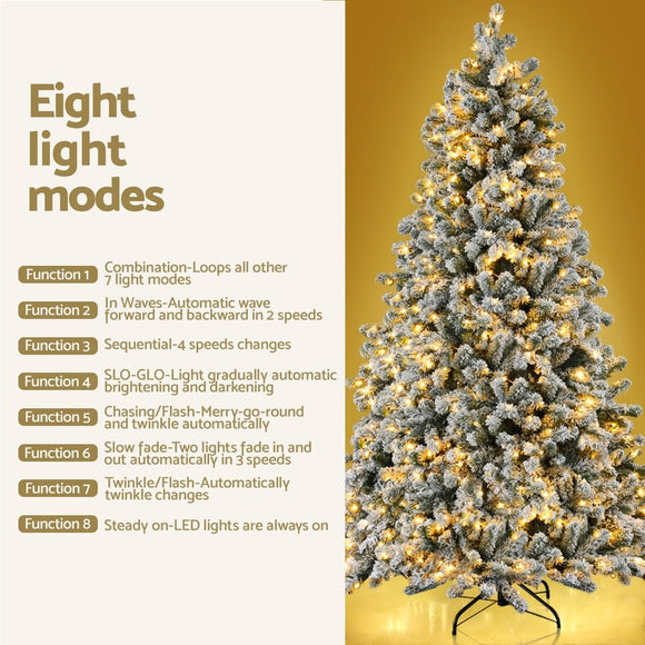 Jingle Jollys Christmas Tree 2.1m Snow Flocked LED Xmas Decoration 8 Light Modes - RnR Galore