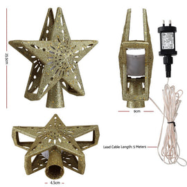 Jingle Jollys Christmas Tree Topper Star Snowflake Projector Party Glitter Gold - RnR Galore
