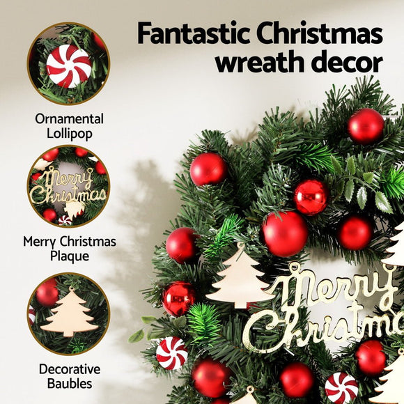 Jingle Jollys Christmas Wreath 40CM Xmas Garland Baubles Ornaments Party Decor - RnR Galore