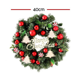 Jingle Jollys Christmas Wreath 40CM Xmas Garland Baubles Ornaments Party Decor - RnR Galore